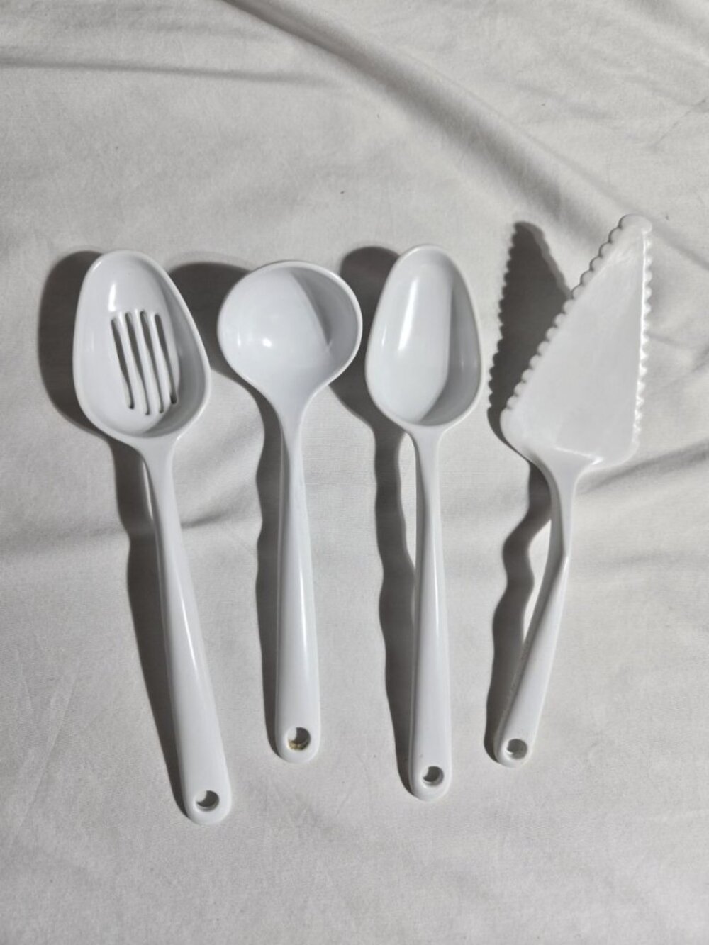 Copco White Melamine Cooking Utensil Set 4 Pc Slotted Spoon Ladle Cake Server